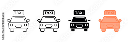 Set of minimalist taxi icons with transparent background, depicting transportation services, urban travel, public rides, and city navigation, vector illustration