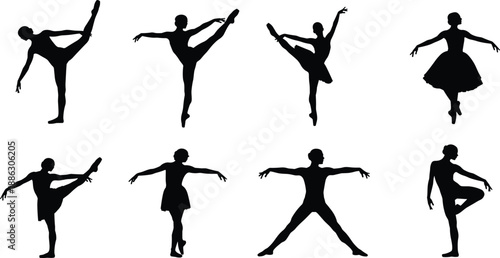 Ballroom dance silhouettes, elegant ballet dancer poses, professional couple dancing tango, graceful latin performers set, artistic choreography icons, 