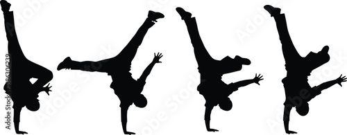 Ballroom dance silhouettes, elegant ballet dancer poses, urban breakdance acrobatics, professional couple dancing tango, graceful latin performers set, artistic choreography, vector stage performance