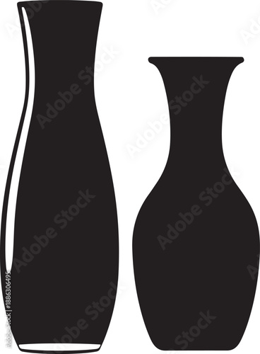 Two black silhouette vases different shapes on white background