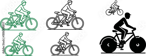 Five people riding different types of bicycles in a line cycling riders line black and white