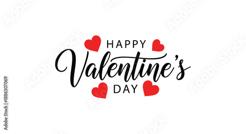A simple valentine s day graphic features the words happy valentine s day with several red hearts scattered around the text
