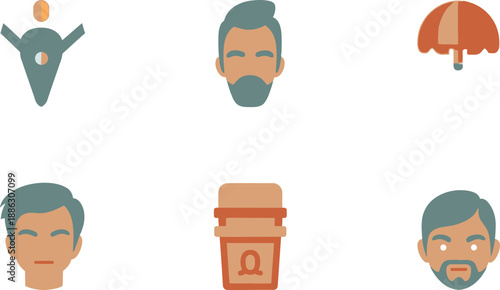 Four men with different expressions and a coffee cup emotions faces 2