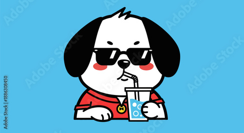 Cartoon dog enjoying beverage illustration