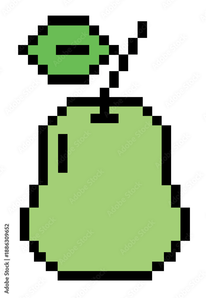 Obraz premium Pixel art illustration of green pear for decoration, food icon, grocery shopping, cartoon, supermarket, print, nature, garden, healthy ingredients, cook book, smoothie, organic fruit, summer vibe