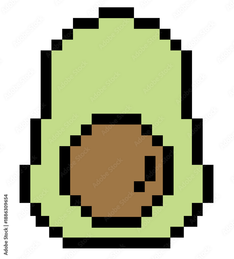 Obraz premium Pixel art illustration of avocado for decoration, food icon, grocery shopping, cartoon, supermarket, print, nature, garden, healthy ingredients, cook book, smoothie, organic fruit, summer vibe