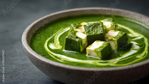 Delicious palak paneer in vibrant green spinach sauce