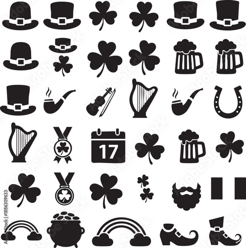 St Patrick’s Day Irish Icon Pattern Silhouette Set