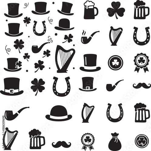St Patrick’s Day Irish Symbols Pattern Silhouette Set