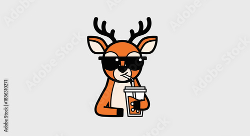 Cartoon deer sipping drink with sunglasses