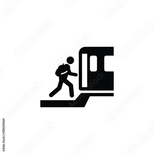 Man running to catch train at station platform illustration