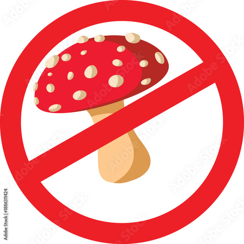Warning Sign with a Poisonous Mushroom Vector Design. Hazardous Mushroom Security Symbol 
