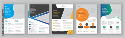 Vibrant A4 Flyer Template Collection Bundle of 5 Creative Business Brochure Designs Professional Magazine & Flier Layout in Bright Colors Vector Set