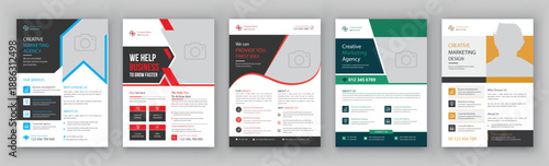 Multipurpose A4 Flyer Template Pack 5 Professional Business Brochure & Magazine Mockups Bright Colorful Creative Layout Design Vector Template Bundle