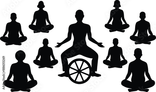 Diverse group meditating together including person in wheelchair