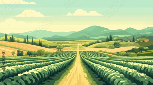 Wallpaper Mural Serene Vineyard Landscape with Rolling Hills. Torontodigital.ca