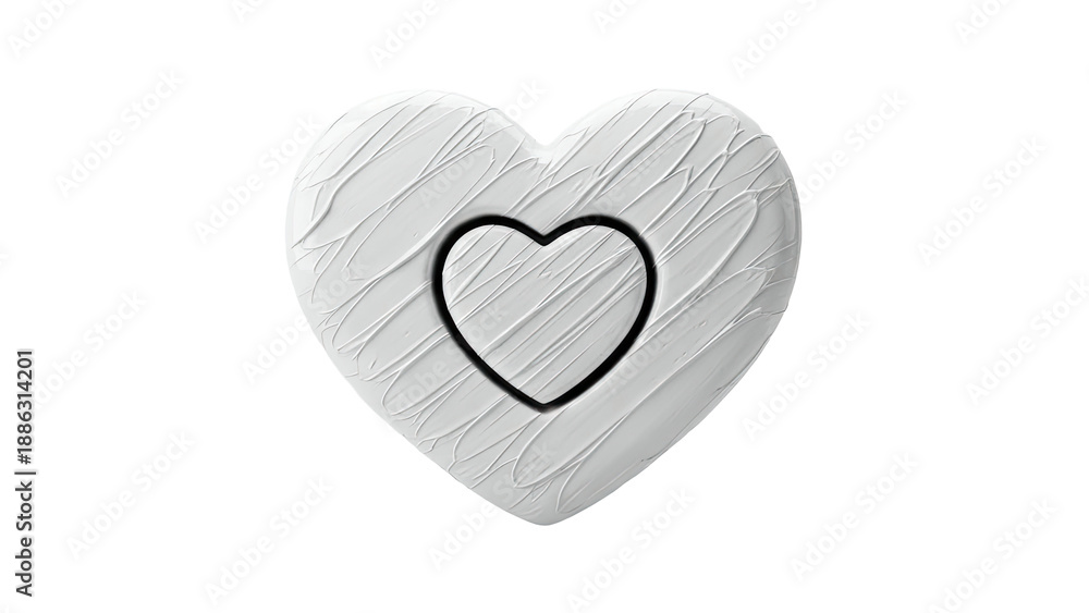 Fototapeta premium White Textured Heart with Black Outline