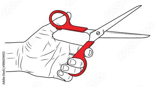 Hand using surgical scissors for precise cutting, sterile instrument handling and clinical procedure technique vector illustration