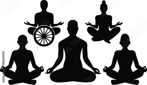 Diverse group practicing yoga and meditation in seated poses