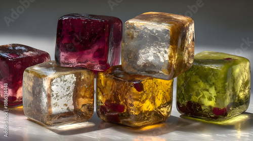 Artistic Colorful Ice Cubes With Light Reflections