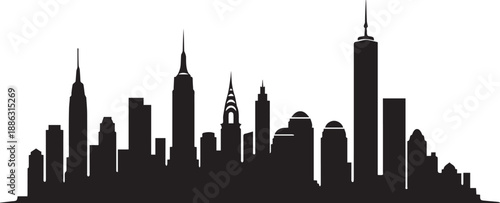 Striking New York City skyline silhouette, showcasing iconic architectural landmarks