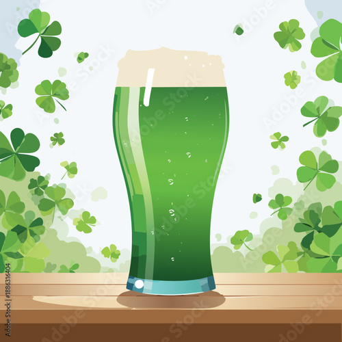 St. Patrick’s Day Green Beer Illustration – Clover-Themed Holiday Drink Vector Design