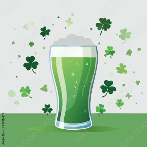 St. Patrick’s Day Green Beer Illustration – Clover-Themed Holiday Drink Vector Design