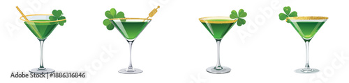 St. Patrick’s Day Green Martini Set – Shamrock Cocktail Vector Illustrations