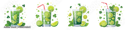 St. Patrick’s Day Lime Drink Set – Shamrock Citrus Vector Illustrations