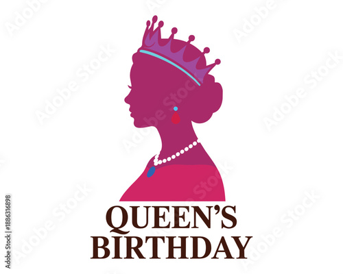 Woman wearing a crown and jewelry celebrating a Queens Birthday celebration.