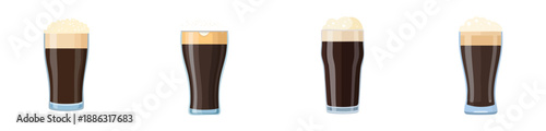 St. Patrick’s Day Irish Stout Pint Set – Classic Dark Beer Vector Illustrations