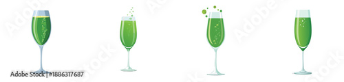 St. Patrick’s Day Green Champagne Set – Festive Sparkling Drink Vector Illustrations