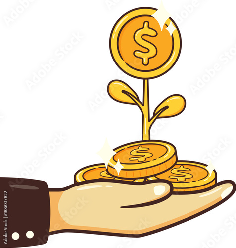 Investment Illustration. Hand Carrying Money Tree.