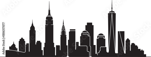 Iconic silhouette of the New York City skyline showcasing famous architectural landmarks
