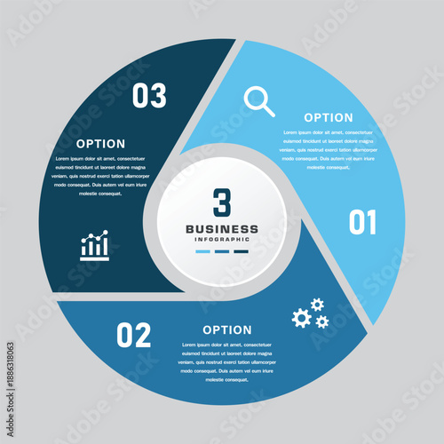 3 Option Circular Business Infographic with Icons and Blue Segments