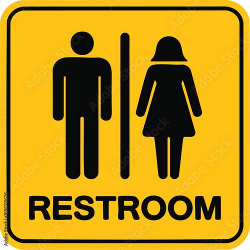 Public Restroom Sign With Male And Female Icons Yellow Background Toilet Symbol