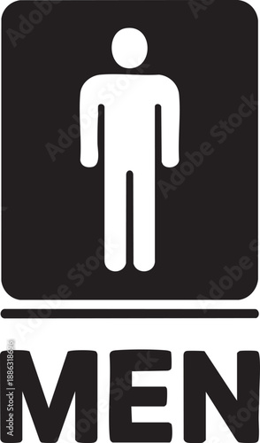 Men Restroom Sign With Male Figure Icon Black And White Public Toilet Symbol
