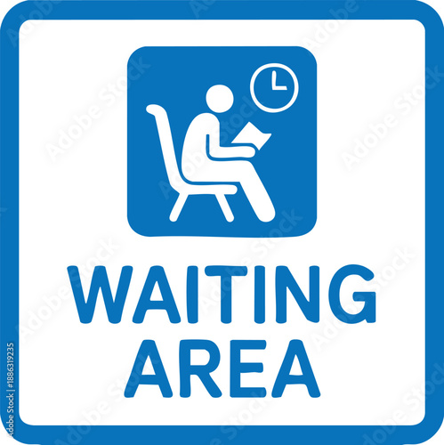Waiting Area Information Sign Icon For Public Seating Zone With Clock Symbol