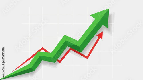 Financial graph showing upward trend and positive growth with green arrow indicating success.