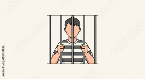 Person in striped uniform behind prison bars, feeling trapped and confined.
