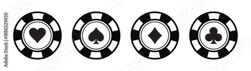 Poker chips color icons vector set. Playing poker concept. Isolated Casino poker chip logo. Poker symbols.