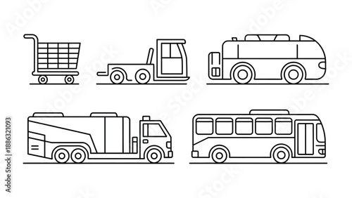 Essential Transport Icons: Clean, linear icons showcasing various modes of transportation for diverse applications.