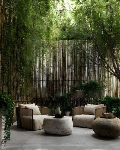 Lush Bamboo Garden Lounge with Modern Outdoor Furniture