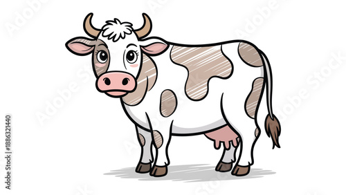 Farm Animal: A whimsical illustration of a cow, its playful design evoking the serenity of rural life, ideal for projects about animal, nature or any projects