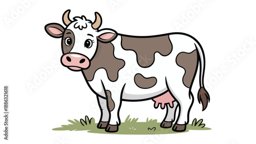 Dairy Cow Illustration: a charming illustration of a dairy cow standing in grassy field. Dairy cow are known for their milk and are an important part of agriculture