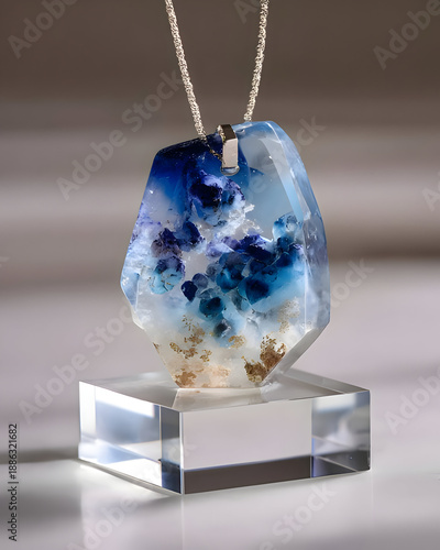 Blue Crystal Pendant Necklace on Minimal Display Stand
