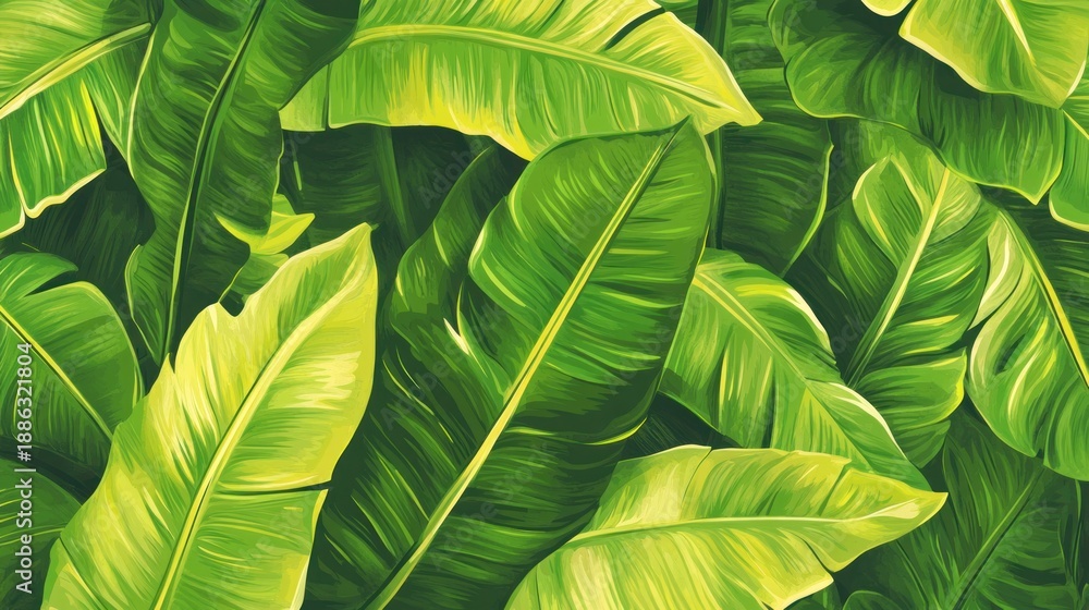 Fototapeta premium Vibrant Green Leaves Tropical Foliage Background.