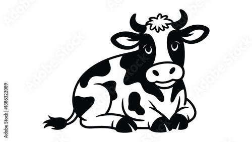 Monochrome Cow Illustration: A charming cow illustration showcases its distinctive markings, embodying the essence of rural life with simplicity.