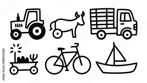 Farm Icons: A collection of simple, charming icons, depicting essential elements of farm life and the agricultural world.