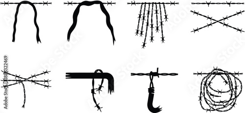 Collection of diverse barbed wire silhouettes depicting various arrangements and forms